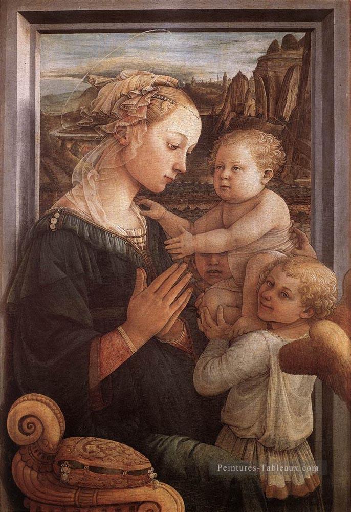 Madone avec l’enfant et deux anges 1465 Renaissance Filippo Lippi Peintures à l'huile